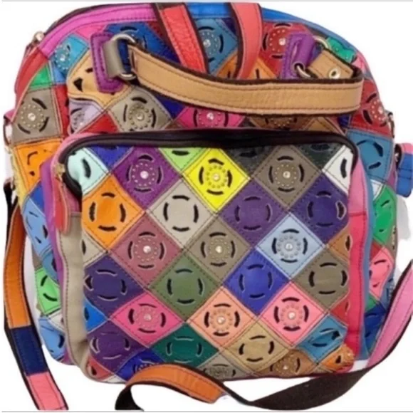 Leather Diamond quilt pattern boho bag NEW - Picture 4 of 9